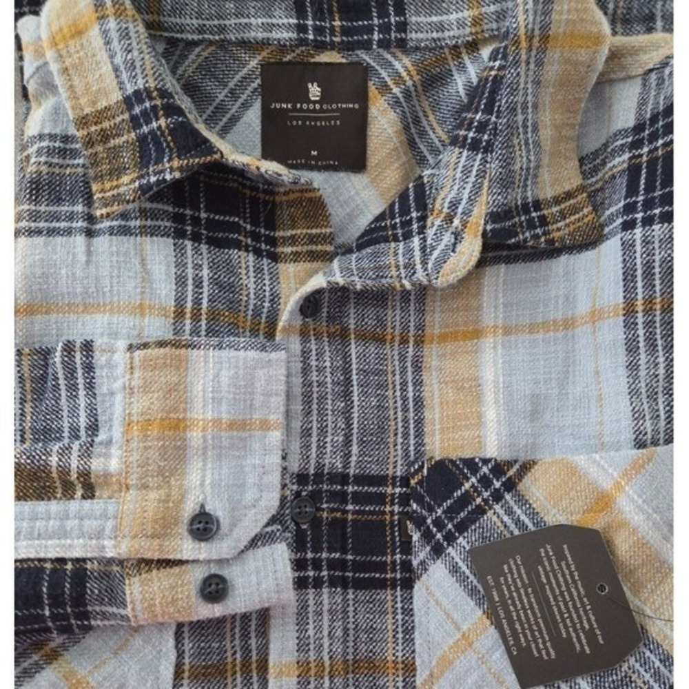 Junk Food Clothing Plaid Flannel Long Sleeve Button Up Shirt Men Sz M‎ Outdoor